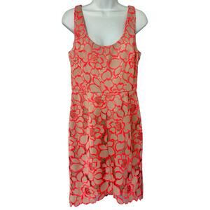Trina Turk Kruze Tan Pink Sleeveless Floral Lace Hi-Lo Sheath Dress Sz 8 NEW Tag